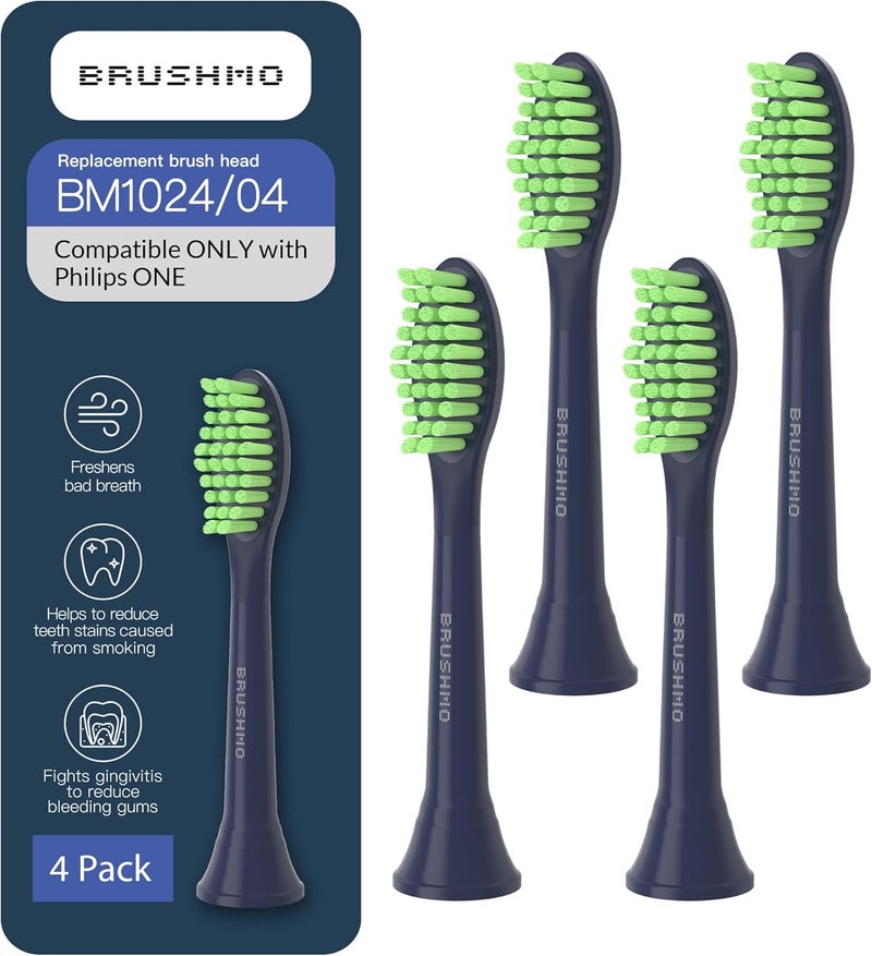 Brushmo Replacement Toothbrush Heads, Compatible with Philips One for Sonicare Electric Toothbrush Handles HY1022, 4 Standard Heads with Tongue Cleaner, Soft DuPont Bristles, BM124m Midnight Navy Blue - Image 1
